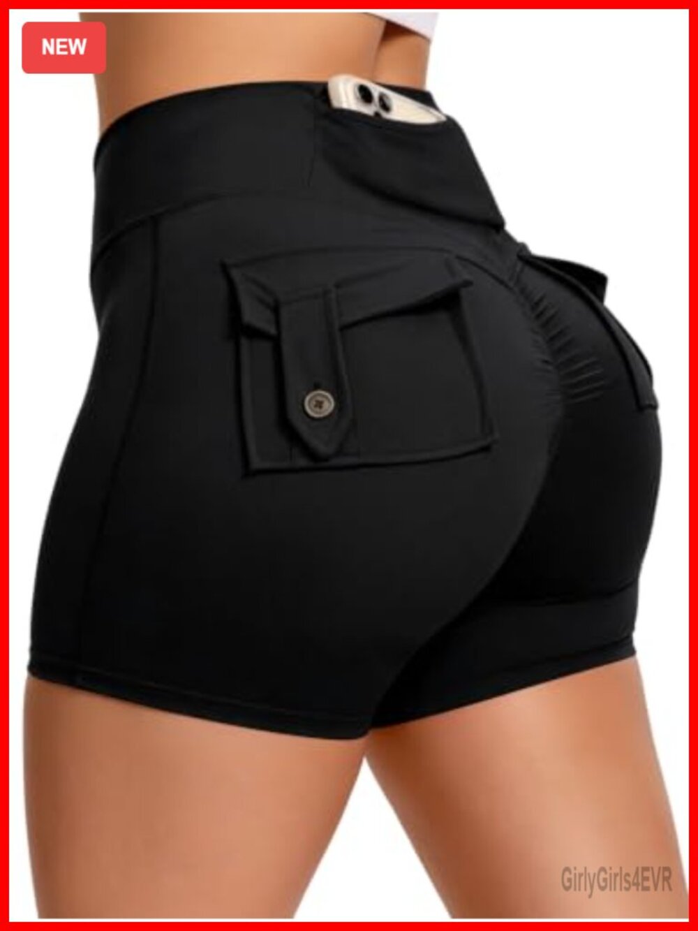 High Waist Scrunch Workout Shorts with Pockets | 77% Polyester 23% Spandex |